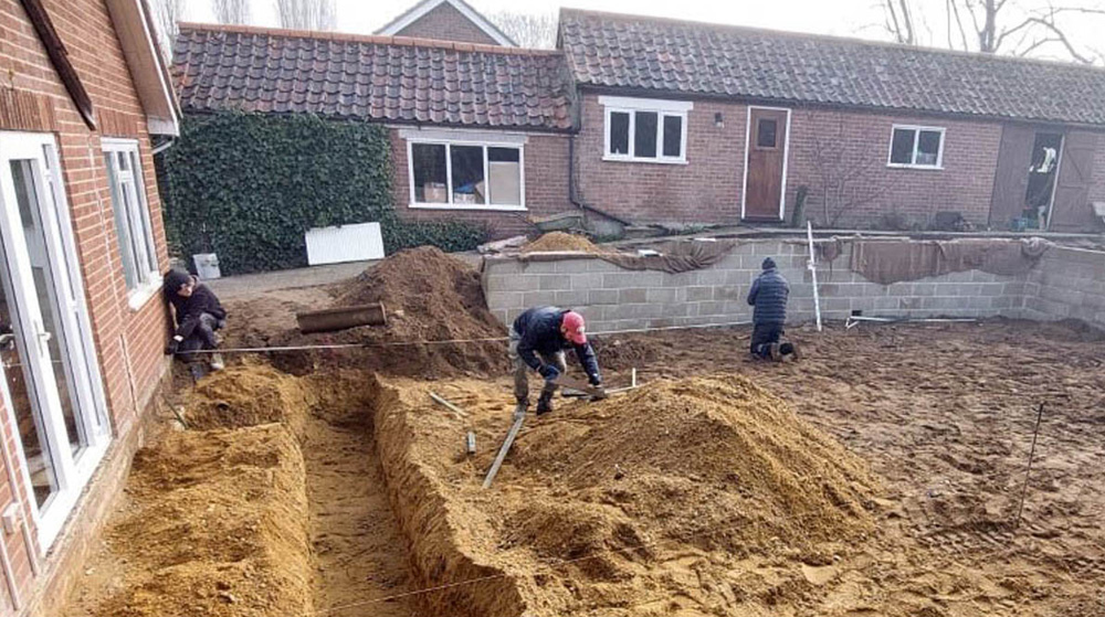 foundations being dug for a suffolk property extension