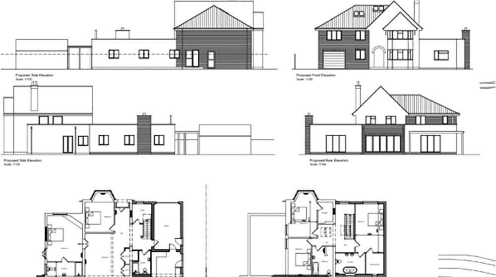 architectural blueprints for a new build house in Suffolk